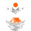 Oranges Zelt in Berglandschaft