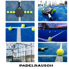 Neon tennis paddle on blue court