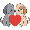 Sweet Cartoon Puppies in Love with Big Red Heart