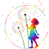 Regenbogen Mädchen mit Pusteblume