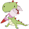 DINO with pink school cone, school