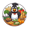 Kochpinguin im Gemüsekorb