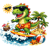 Dinosaurier-Surfer-Spaßillustration für Kinder