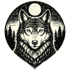 Night Howler - Wolf in Woodcut Style