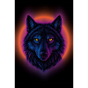 Neon Wolf auf Orange Circle