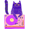 Neon Cat DJ vaaleanpunaisella levysoittimella