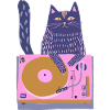 Purple DJ Cat on Pink Turntable