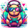 Cute capybara loves video games