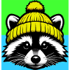 Raccoon with a wool cap
