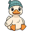 Cuddly duck with knitted hat