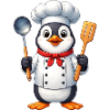 Cute cartoon penguin chef cooking food