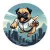 Pug in the jump over skyline