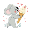 Koala gourmand et glace coeurs