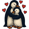 Penguin couple hugging with hearts