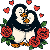 Penguin Hug with Rose Love