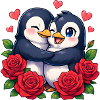 Cuddly penguins with rose heart