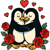 Kuschel-Pinguine mit Rosenherz