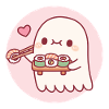 Il piccolo fantasma carino ama i sushi rolls