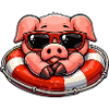 Cool pig in a lifebuoy