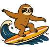 Surfing sloth on surfboard