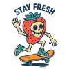 Strawberry skull skull on skateboard