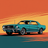 Turquoise Muscle Car at Sunset