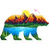 Geometric Mountain Bear Landscape