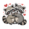 Low raccoon couple with hearts