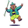 Celebrating bear with ski poles