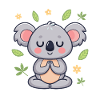 Koala zen feuilles et fleurs