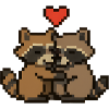 Pixel raccoon with heart