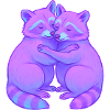 Cuddly purple racoons in neon light