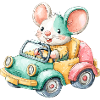 Bunte Maus im Spielzeugauto