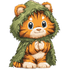 Cuddly tiger in a moss cape