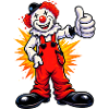 Cheerful clown with thumbs up