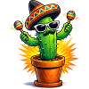 Funny cactus with sombrero and maracas