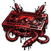 Roter Dämonenroboter mit Kabelhänden