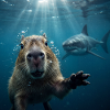 Capybara Underwater Selfie with Shark