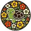 Winzige Schildkröte im Blumenkreis