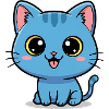 Søt blå katt - Kawaii kattunge tegneseriedesign