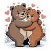 Two bears hug with hearts