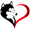 Black and white husky heart logo
