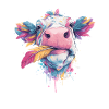 Rainbow cow with plumage