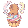 Fête cupcake capybara avec glaçage arc-en-ciel