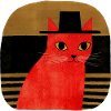 Red Cat with Hat Retro Art