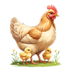 Hen with chick on flower meadow