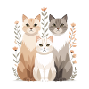 Cat family in a flower wreath