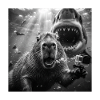 Capybara underwater selfie with shark