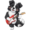 Cuddly dog with electric guitar