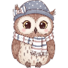 Winter owl with scarf and hat